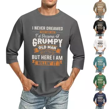 Мужская однотонная футболка с круглым вырезом и рукавами три четверти