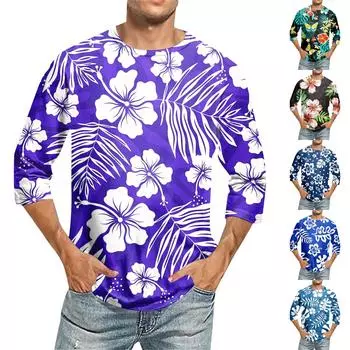 Мужская однотонная футболка с круглым вырезом и рукавами три четверти L чёрный