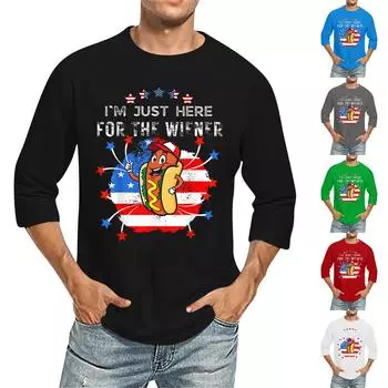 Мужская однотонная футболка с круглым вырезом и рукавами три четверти