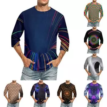 Мужская однотонная футболка с круглым вырезом и рукавами три четверти L коричневый