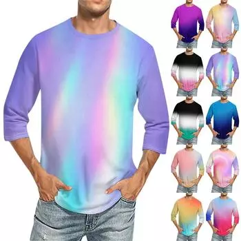 Мужская однотонная футболка с круглым вырезом и рукавами три четверти