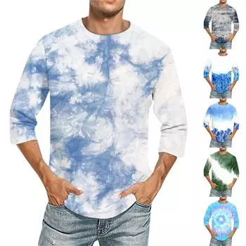 Мужская однотонная футболка с круглым вырезом и рукавами три четверти