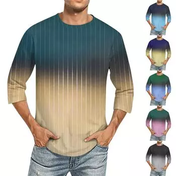 Мужская однотонная футболка с круглым вырезом и рукавами три четверти