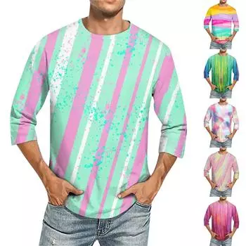 Мужская однотонная футболка с круглым вырезом и рукавами три четверти XXXXL оранжевый