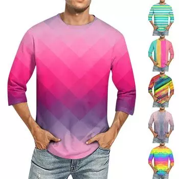 Мужская однотонная футболка с круглым вырезом и рукавами три четверти L разноцветный