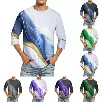 Мужская однотонная футболка с круглым вырезом и рукавами три четверти