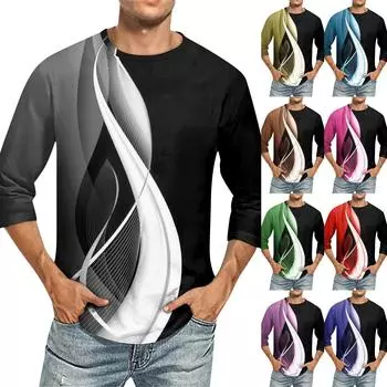 Мужская однотонная футболка с круглым вырезом и рукавами три четверти