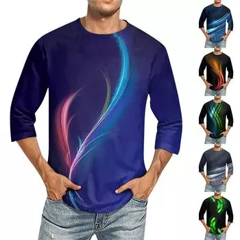 Мужская однотонная футболка с круглым вырезом и рукавами три четверти