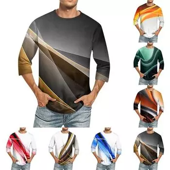 Мужская однотонная футболка с круглым вырезом и рукавами три четверти XXL имбирный