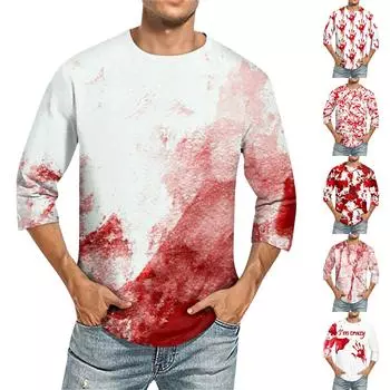 Мужская однотонная футболка с круглым вырезом и рукавами три четверти