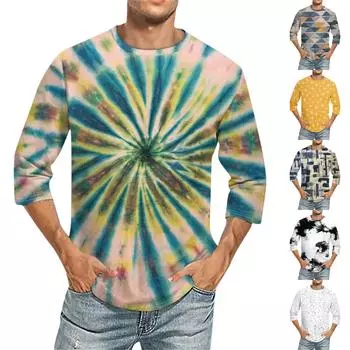 Мужская однотонная футболка с круглым вырезом и рукавами три четверти