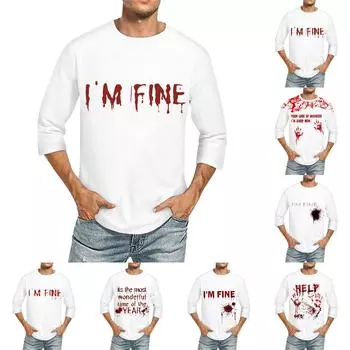 Мужская однотонная футболка с круглым вырезом и рукавами три четверти