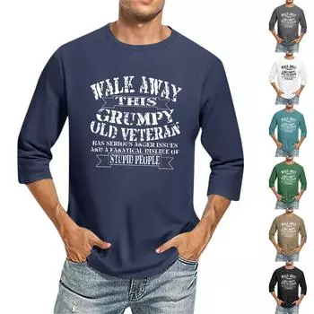 Мужская однотонная футболка с круглым вырезом и рукавами три четверти