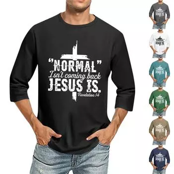 Мужская однотонная футболка с круглым вырезом и рукавами три четверти