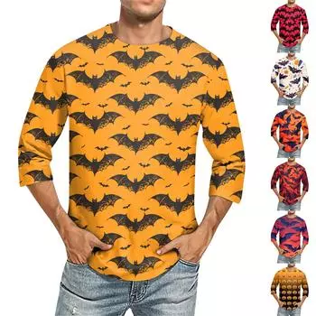 Мужская однотонная футболка с круглым вырезом и рукавами три четверти S киноварь