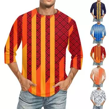 Мужская однотонная футболка с круглым вырезом и рукавами три четверти M красный