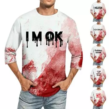 Мужская однотонная футболка с круглым вырезом и рукавами три четверти S винный