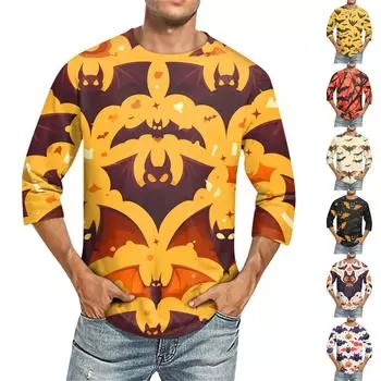 Мужская однотонная футболка с круглым вырезом и рукавами три четверти M жёлтый