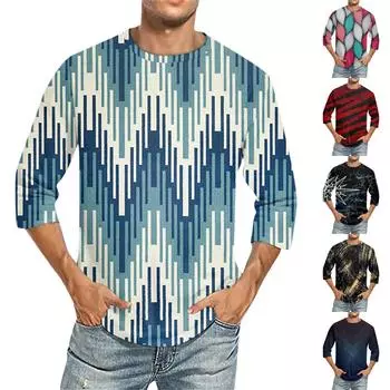 Мужская однотонная футболка с круглым вырезом и рукавами три четверти XXL чёрный