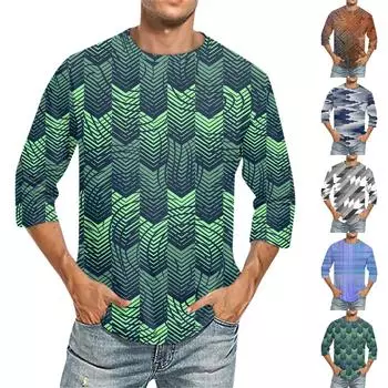 Мужская однотонная футболка с круглым вырезом и рукавами три четверти XL синий