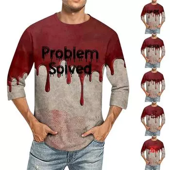 Мужская однотонная футболка с круглым вырезом и рукавами три четверти XL чёрный