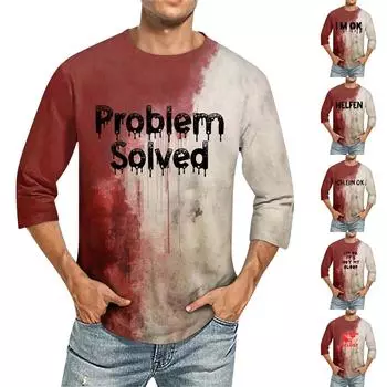 Мужская однотонная футболка с круглым вырезом и рукавами три четверти S