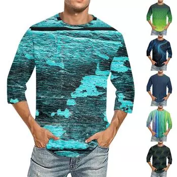 Мужская однотонная футболка с круглым вырезом и рукавами три четверти L чёрный