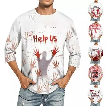 Мужская однотонная футболка с круглым вырезом и рукавами три четверти XXL