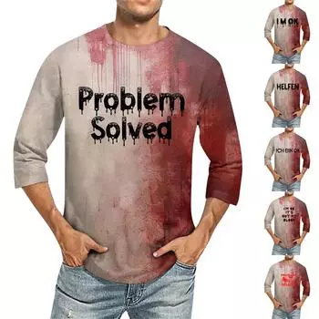 Мужская однотонная футболка с круглым вырезом и рукавами три четверти XXXL