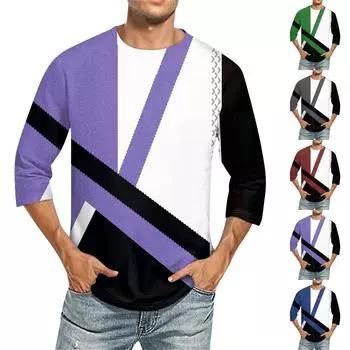 Мужская однотонная футболка с круглым вырезом и рукавами три четверти L зелёный