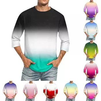 Мужская однотонная футболка с круглым вырезом и рукавами три четверти XL зелёный