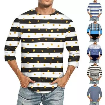 Мужская однотонная футболка с круглым вырезом и рукавами три четверти L тёмно-синий