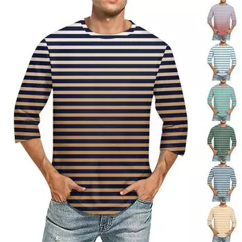 Мужская однотонная футболка с круглым вырезом и рукавами три четверти M синий