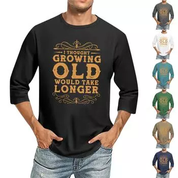 Мужская однотонная футболка с круглым вырезом и рукавами три четверти XL хаки