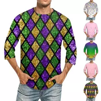 Мужская однотонная футболка с круглым вырезом и рукавами три четверти L