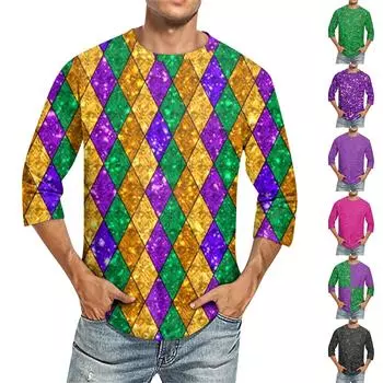 Мужская однотонная футболка с круглым вырезом и рукавами три четверти XXXXL фиолетовый