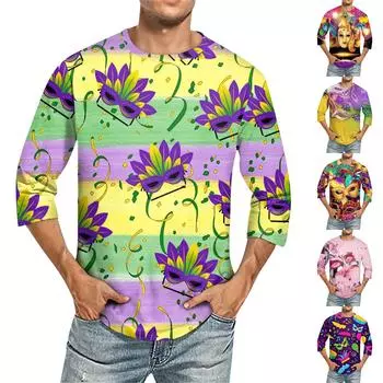 Мужская однотонная футболка с круглым вырезом и рукавами три четверти S жёлтый