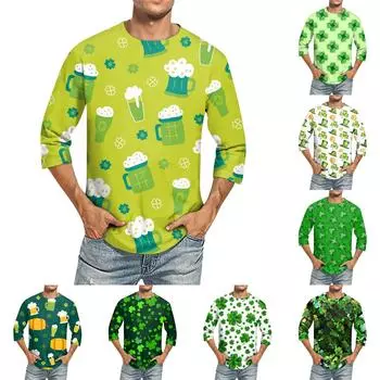 Мужская однотонная футболка с круглым вырезом и рукавами три четверти L