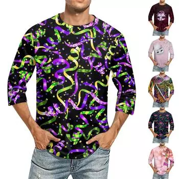 Мужская однотонная футболка с круглым вырезом и рукавами три четверти M