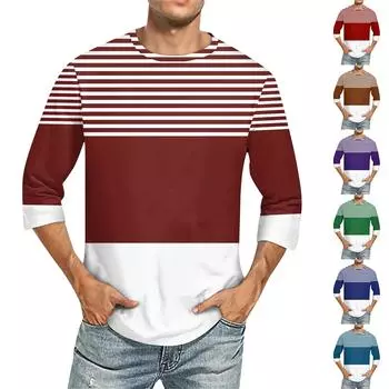 Мужская однотонная футболка с круглым вырезом и рукавами три четверти L синий