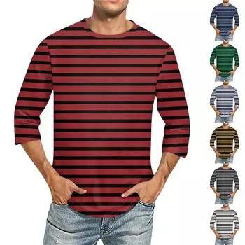 Мужская однотонная футболка с круглым вырезом и рукавами три четверти XXL синий