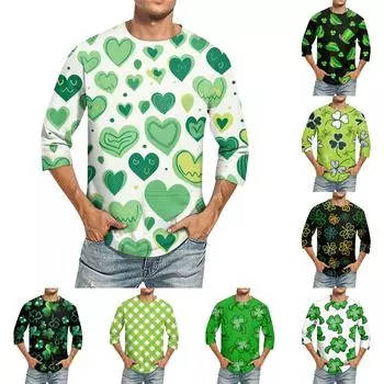 Мужская однотонная футболка с круглым вырезом и рукавами три четверти XXXL