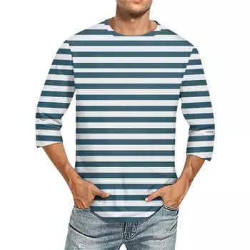 Мужская однотонная футболка с круглым вырезом и рукавами три четверти S синий