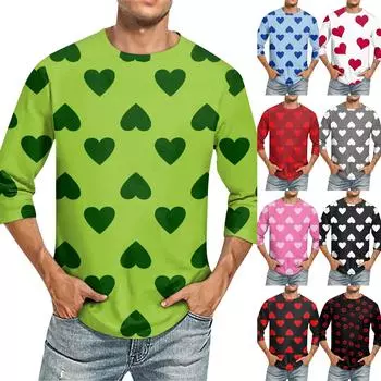 Мужская однотонная футболка с круглым вырезом и рукавами три четверти XL зелёный