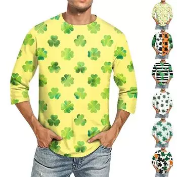 Мужская однотонная футболка с круглым вырезом и рукавами три четверти M жёлтый