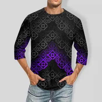 Мужская однотонная футболка с круглым вырезом и рукавами три четверти S