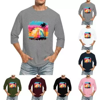 Мужская однотонная футболка с круглым вырезом и рукавами три четверти M тёмно-синий