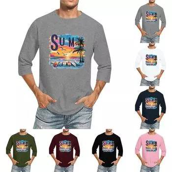 Мужская однотонная футболка с круглым вырезом и рукавами три четверти XL