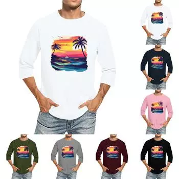 Мужская однотонная футболка с круглым вырезом и рукавами три четверти L