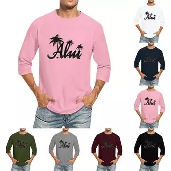 Мужская однотонная футболка с круглым вырезом и рукавами три четверти XXXL винный